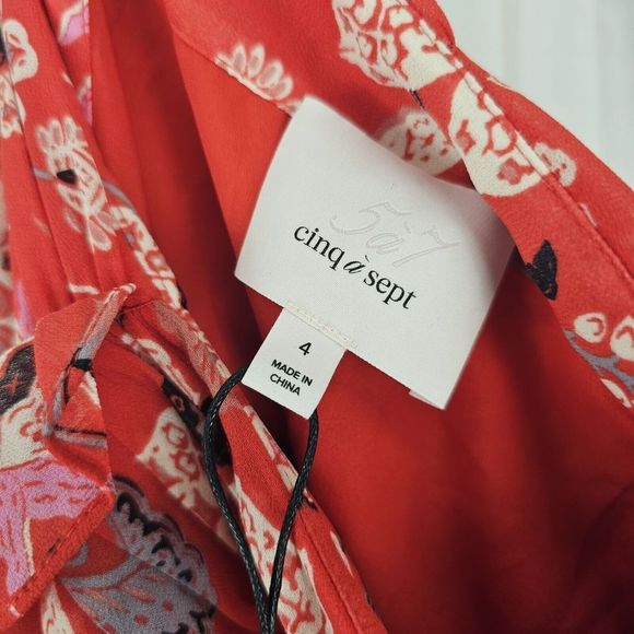 Cinq à Sept Revolve Red Multi Georgette Print Ruffle Skirt Women's Size 4 Ruched - Picture 10 of 10